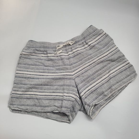 J Jill Shorts Womens XLarge Off White Grey Striped Linen Blend High Rise Pull On - Picture 1 of 10